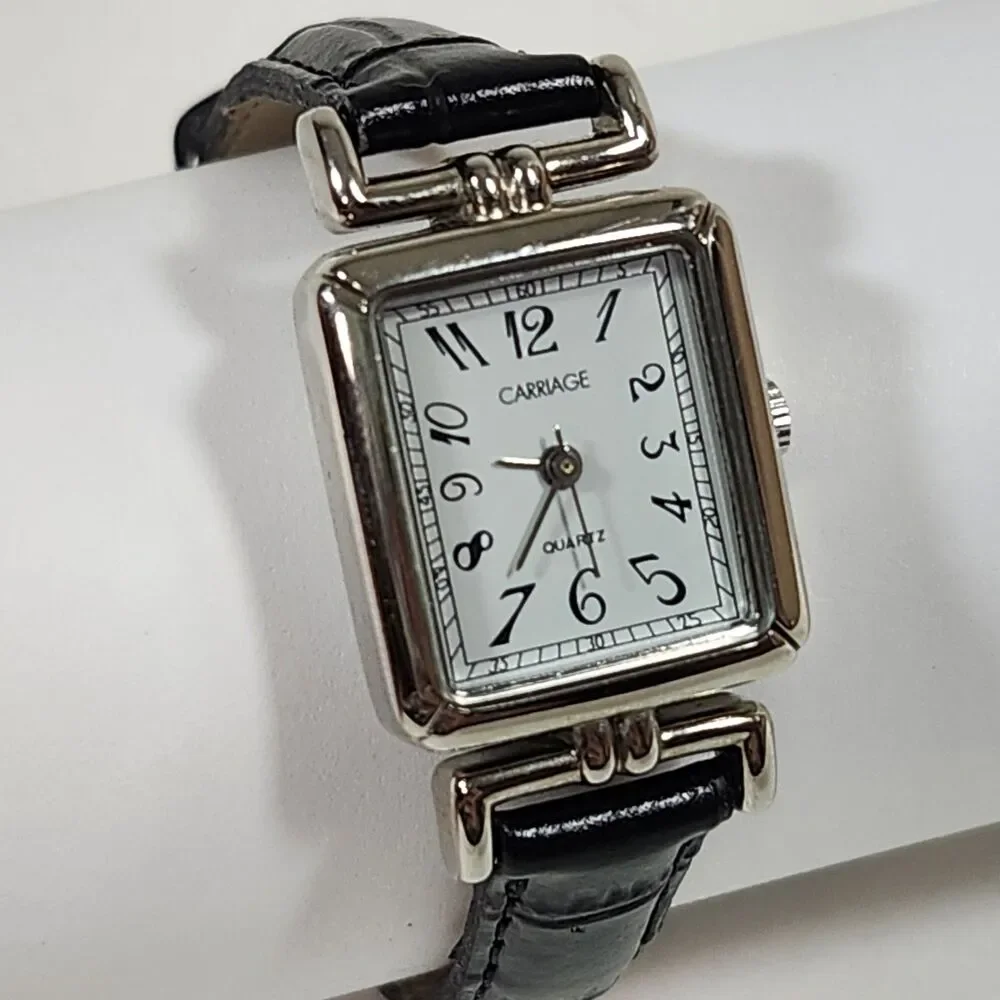 Ladies Carriage by Timex Quartz Watch Black Leather Band 8